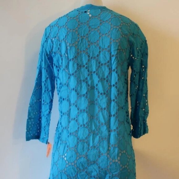NWT Womens Jordan Taylor Aqua Blue Semi-Sheer V-Neck Swim Cover-Up Tunic Top M * - Picture 7 of 9